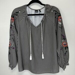 Cruel‎ denim blouse embroidered tassel stripped